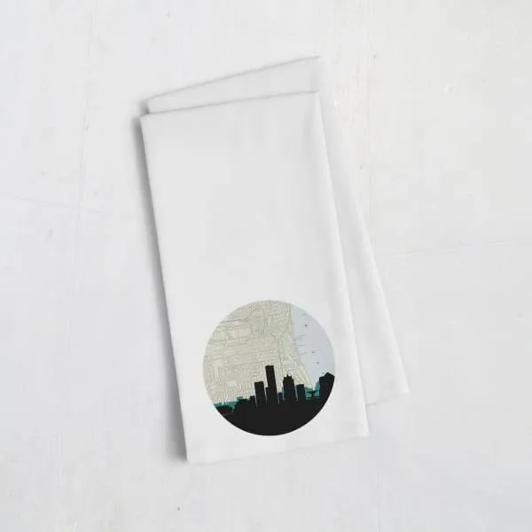Milwaukee, Wisconsin city skyline with vintage Milwaukee map