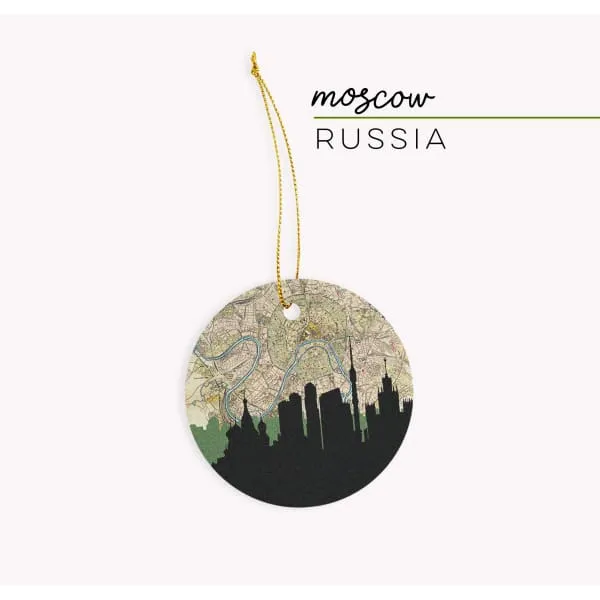 Moscow city skyline with vintage Moscow map