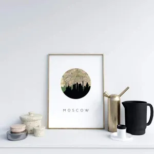 Moscow city skyline with vintage Moscow map