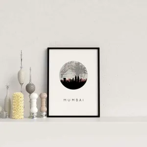 Mumbai, India city skyline with vintage Mumbai map
