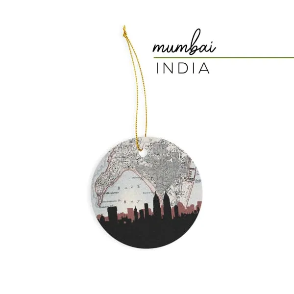 Mumbai, India city skyline with vintage Mumbai map