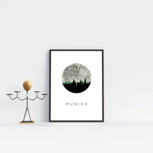 Munich city skyline with vintage Munich map