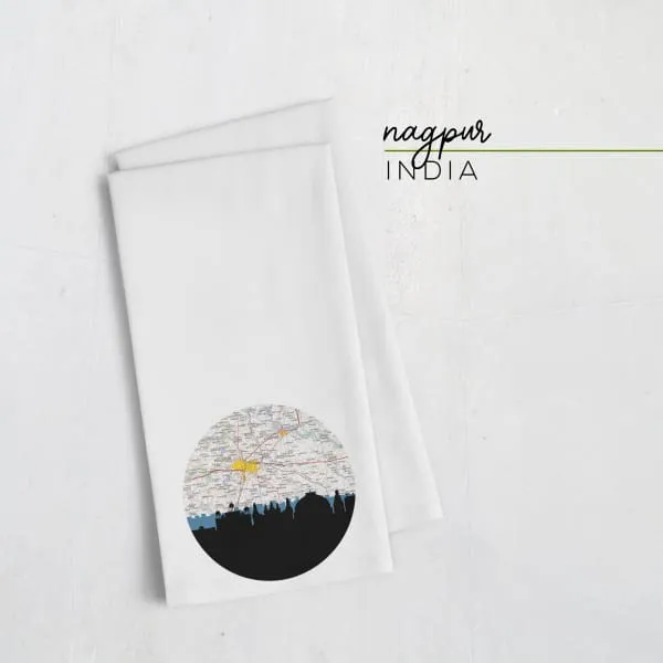 Nagpur, India city skyline with vintage Nagpur map