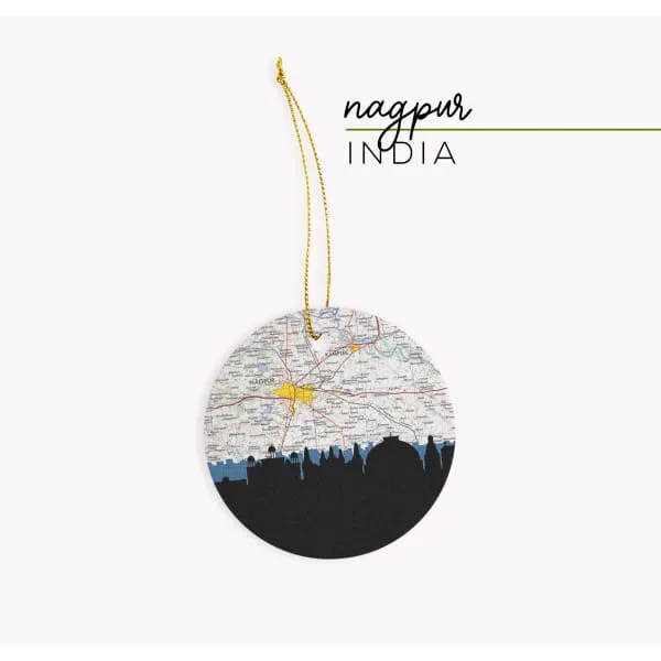 Nagpur, India city skyline with vintage Nagpur map