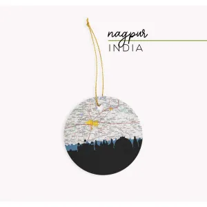 Nagpur, India city skyline with vintage Nagpur map