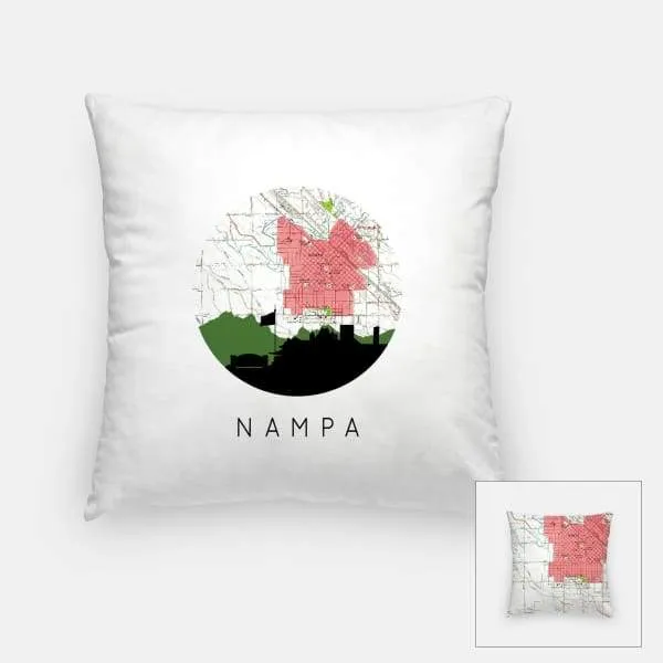 Nampa, Idaho city skyline with vintage Nampa map