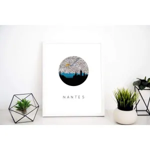 Nantes city skyline with vintage Nantes map
