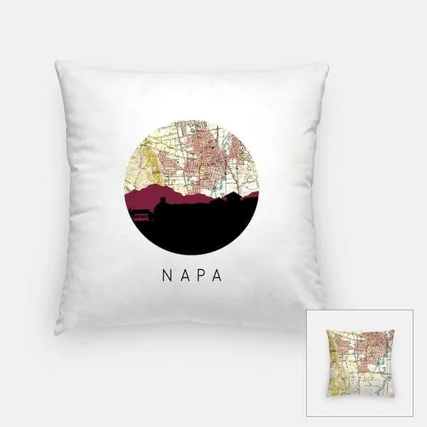 Napa, California city skyline with vintage Napa map