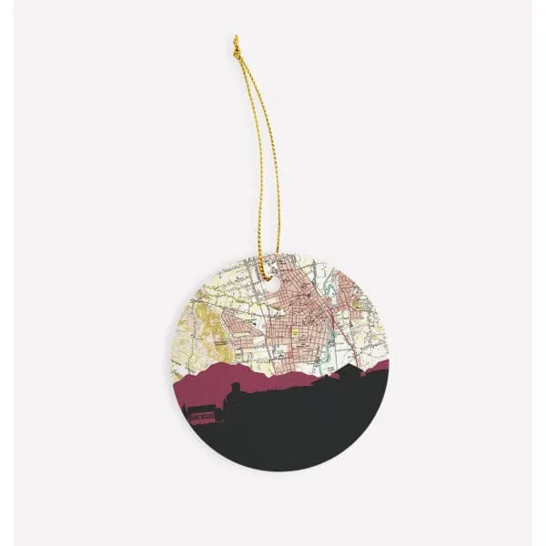 Napa, California city skyline with vintage Napa map