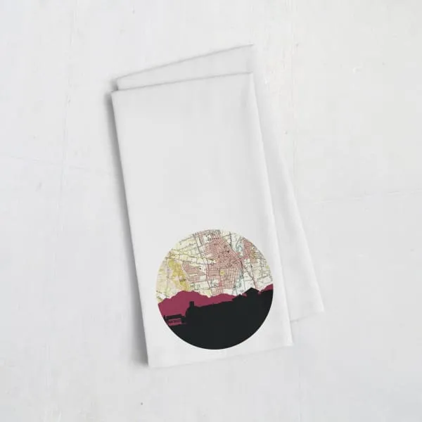 Napa, California city skyline with vintage Napa map