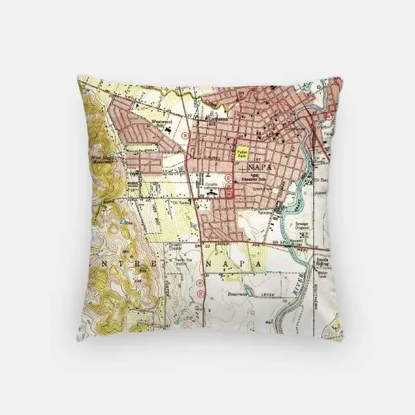 Napa, California city skyline with vintage Napa map