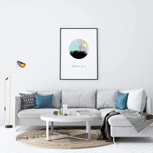 Naples, Florida city skyline with vintage Naples map
