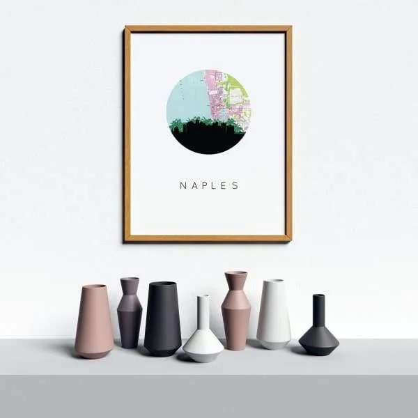 Naples, Florida city skyline with vintage Naples map