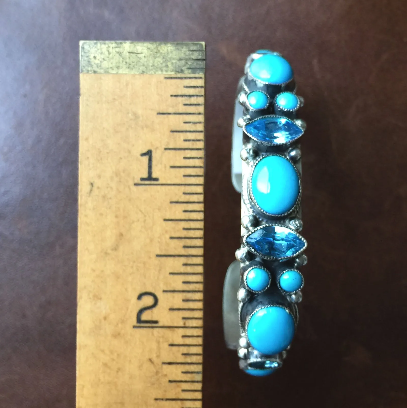 Natural Carico Lake with Blue Topaz Bangle Bracelet Signed Leo Feeney