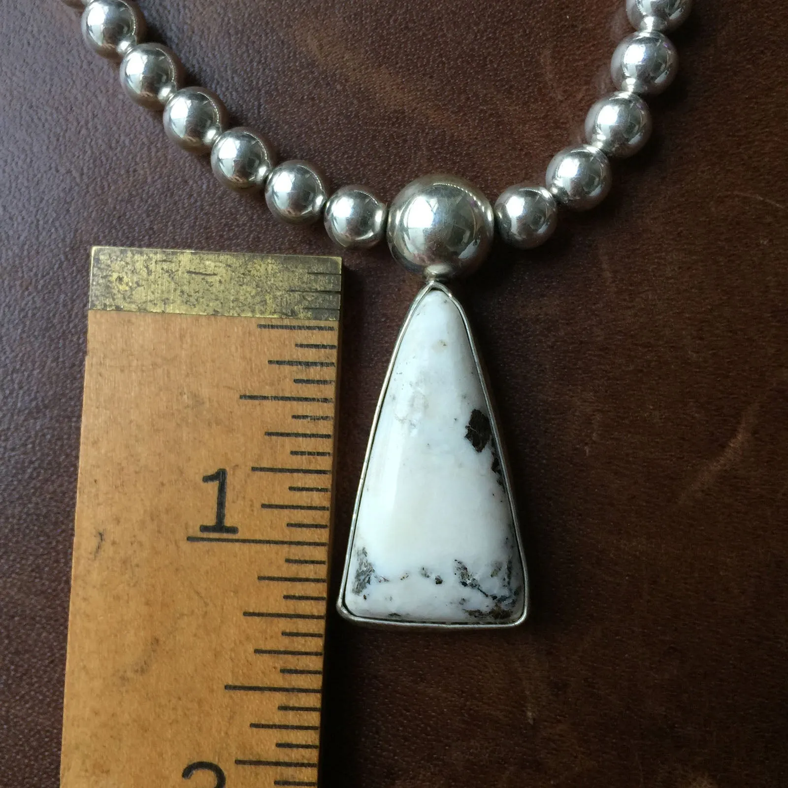 Natural Handmade White Buffalo Necklace with 16" Sterling Silver Beads