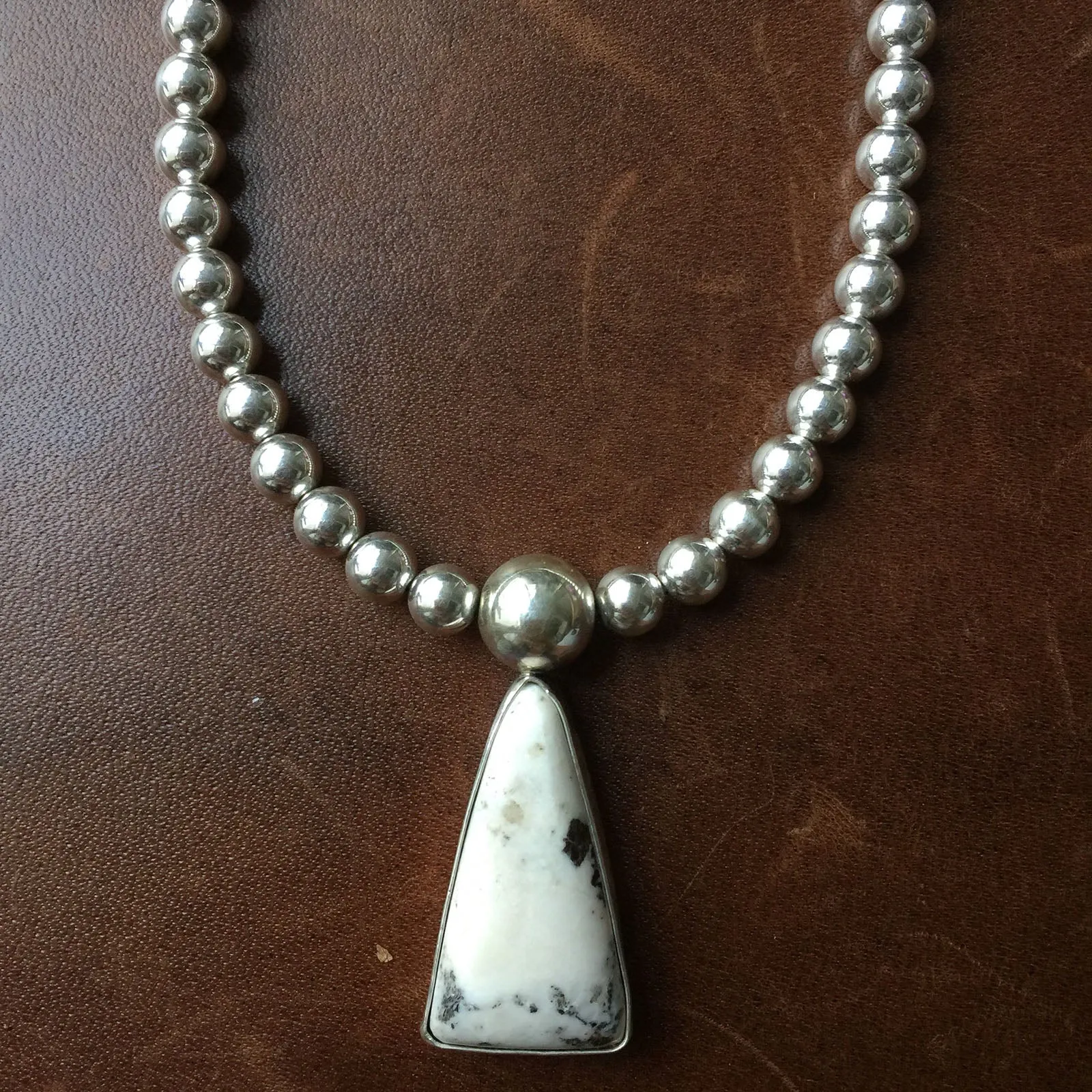 Natural Handmade White Buffalo Necklace with 16" Sterling Silver Beads