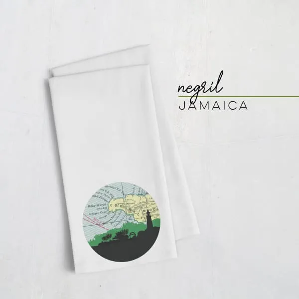 Negril city skyline with vintage Negril map