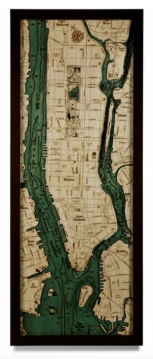 New York: Nautical Wood Map: Manhattan