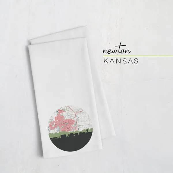 Newton, Kansas city skyline with vintage Newton map