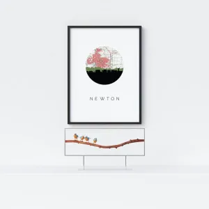 Newton, Kansas city skyline with vintage Newton map