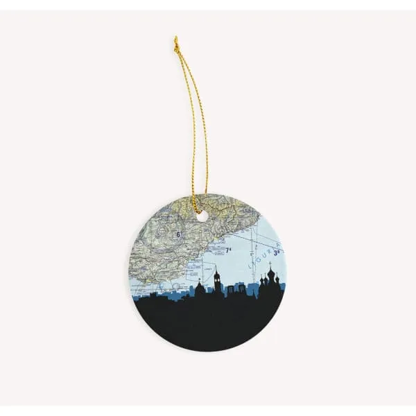 Nice, France city skyline with vintage Nice map