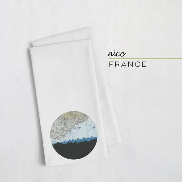 Nice, France city skyline with vintage Nice map