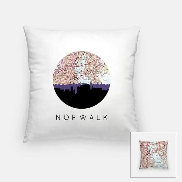 Norwalk, Connecticut city skyline with vintage Norwalk map