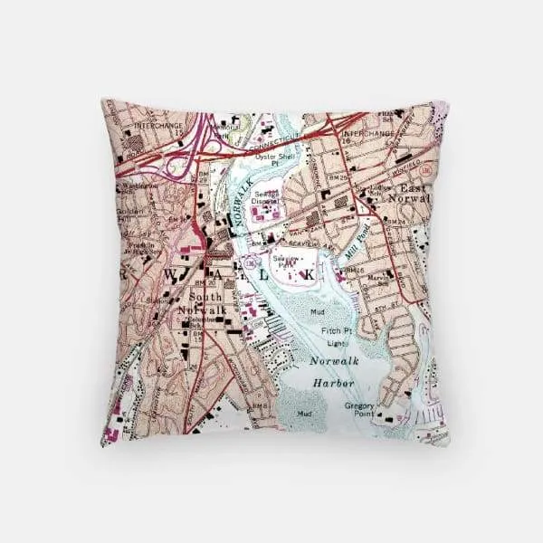 Norwalk, Connecticut city skyline with vintage Norwalk map