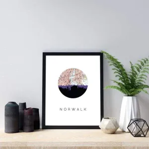 Norwalk, Connecticut city skyline with vintage Norwalk map