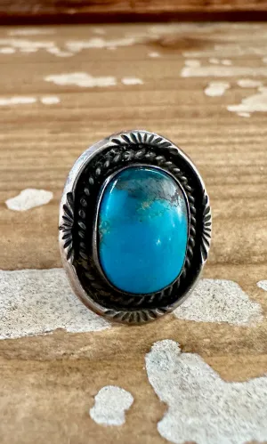 OCEAN VIEW Sterling Silver & Turquoise Ring, Native American Style Jewelry • Size 7