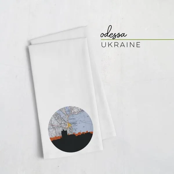 Odessa city skyline with vintage Odessa map
