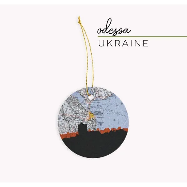 Odessa city skyline with vintage Odessa map