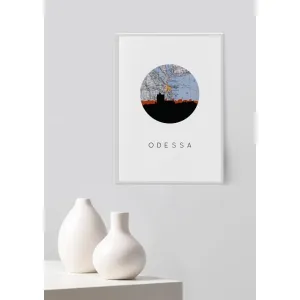 Odessa city skyline with vintage Odessa map