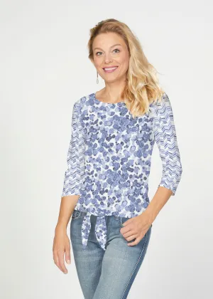 Oh Stamped (7784) ~ French Terry Tie 3/4 Sleeve Top