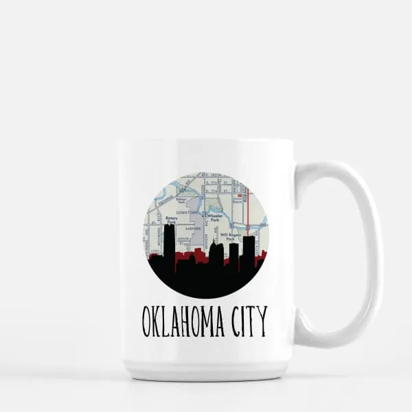 Oklahoma City, Oklahoma city skyline with vintage Oklahoma City map