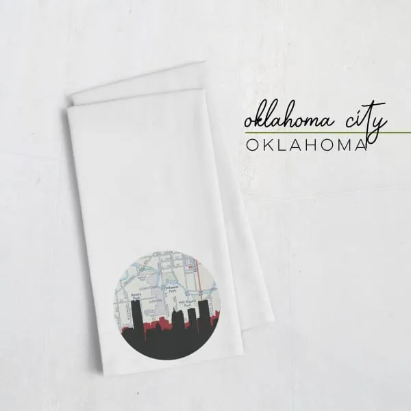 Oklahoma City, Oklahoma city skyline with vintage Oklahoma City map
