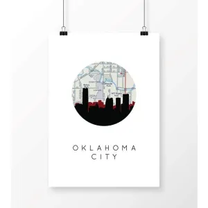 Oklahoma City, Oklahoma city skyline with vintage Oklahoma City map