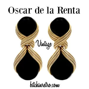 Oscar de la Renta Vintage Articulated Drop Earrings With Black Cabochons