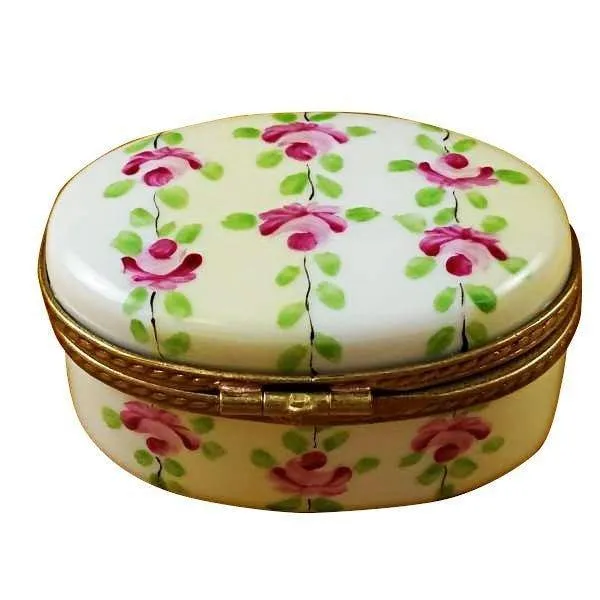 Oval White/Beige Striped limoges box