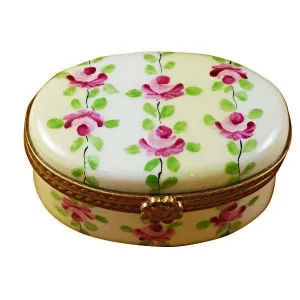 Oval White/Beige Striped limoges box