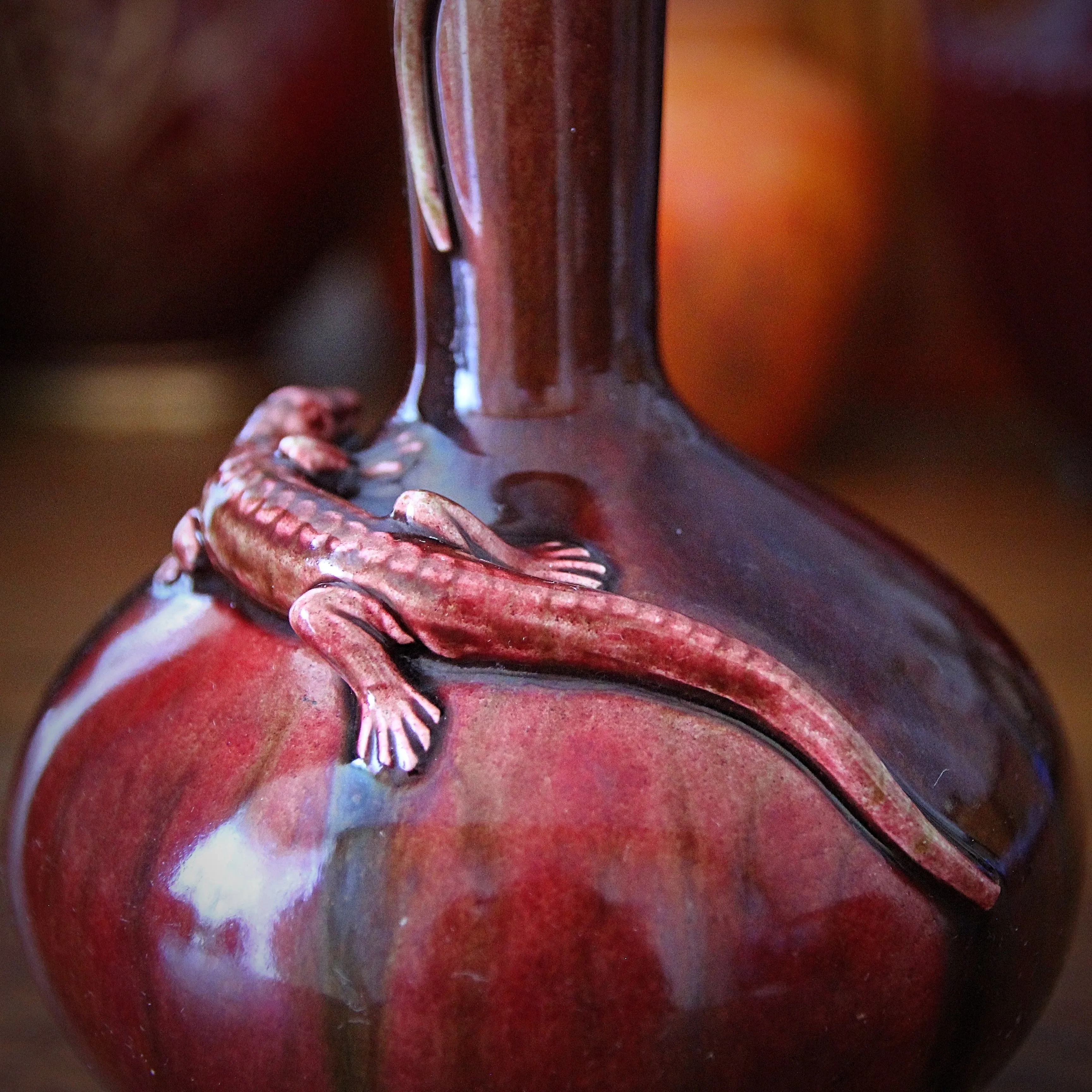 Oxblood Chinoiserie Bottle Vase