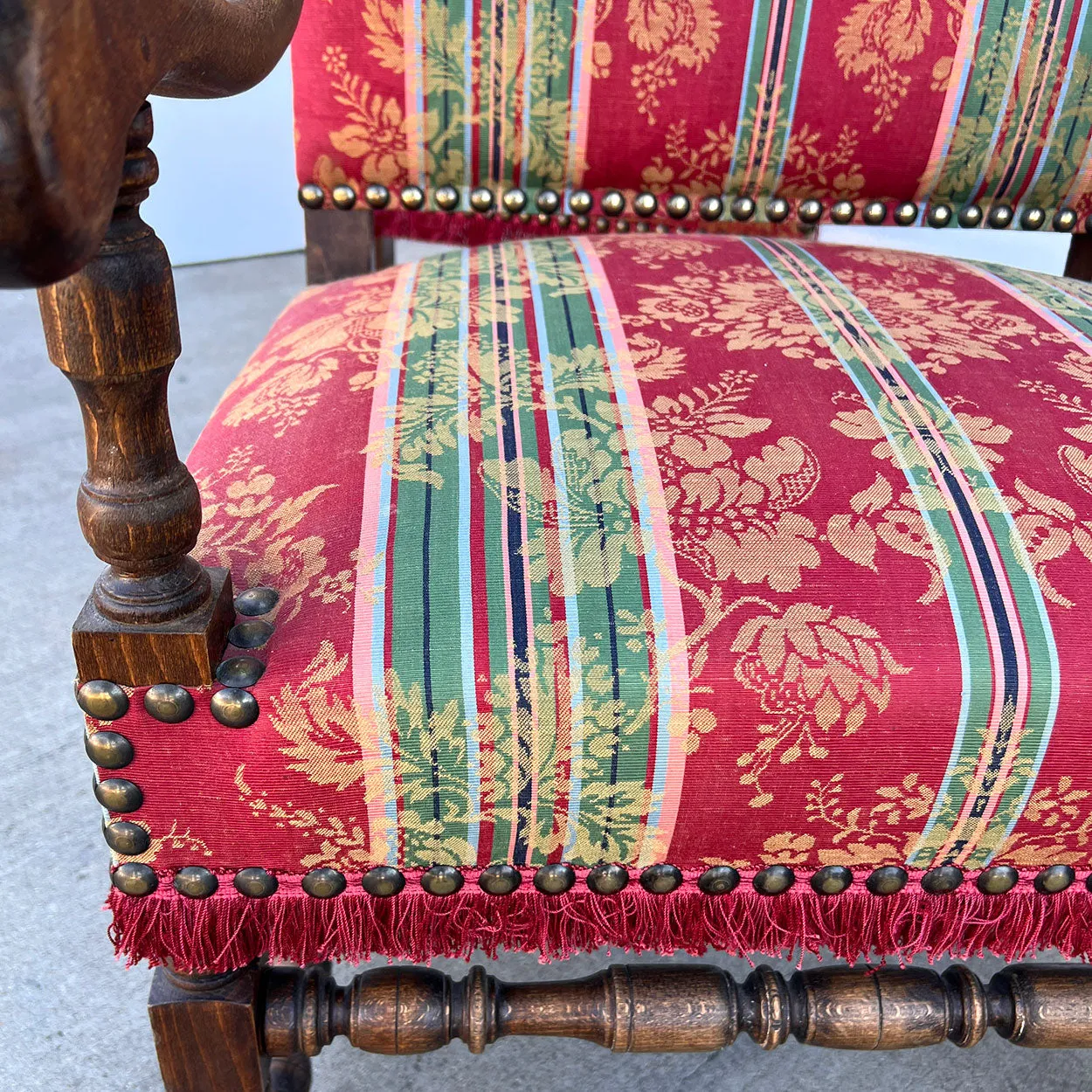 Pair of French Baroque Style Walnut Upholstered Fauteuil Armchairs