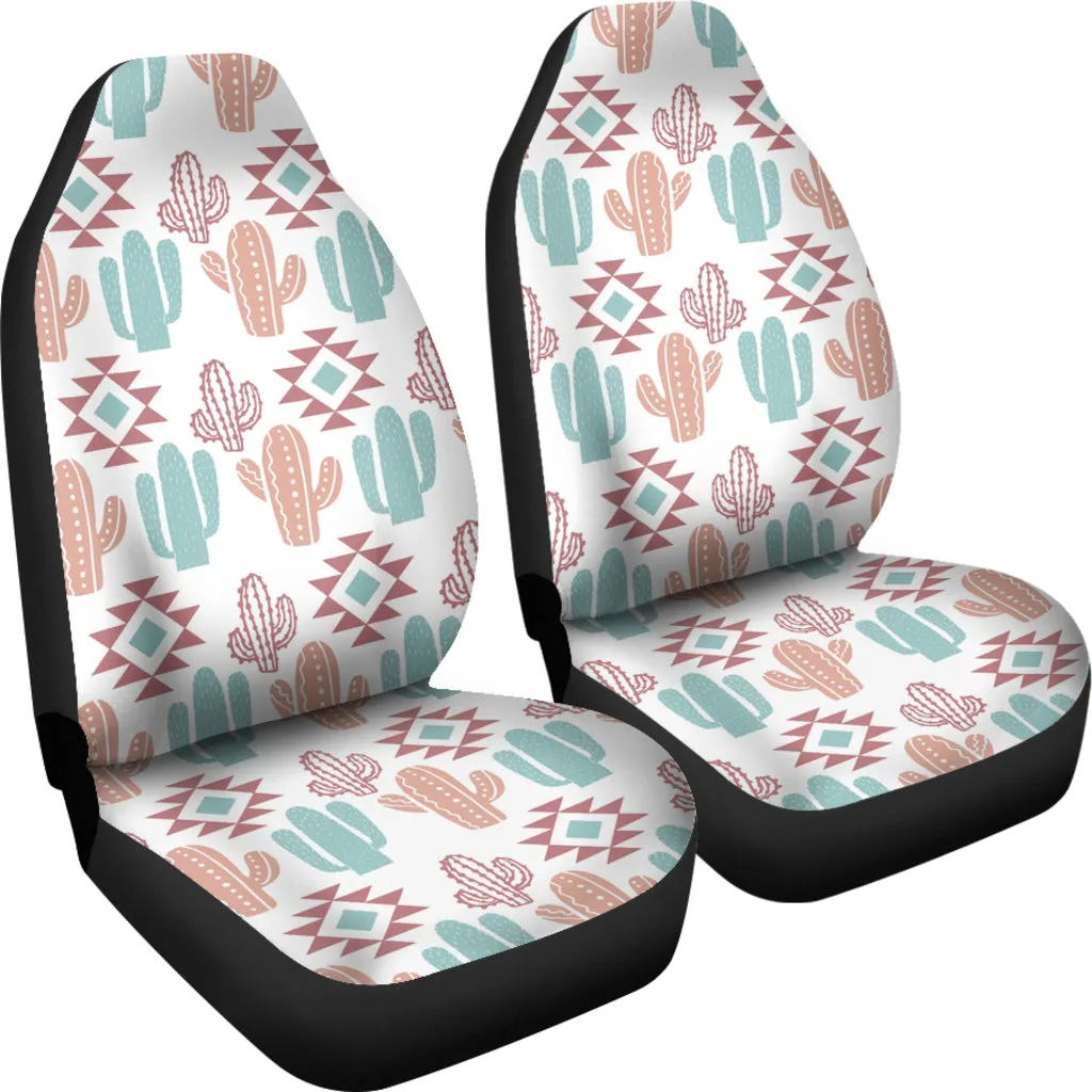 Pastel Rose and Turquoise Cactus Boho Cactus Pattern Car Seat Covers Set