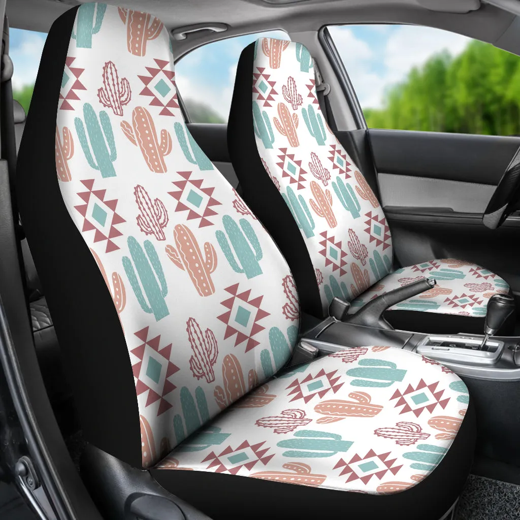 Pastel Rose and Turquoise Cactus Boho Cactus Pattern Car Seat Covers Set