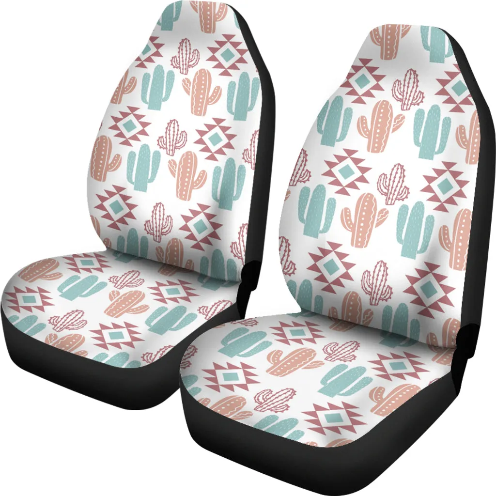 Pastel Rose and Turquoise Cactus Boho Cactus Pattern Car Seat Covers Set
