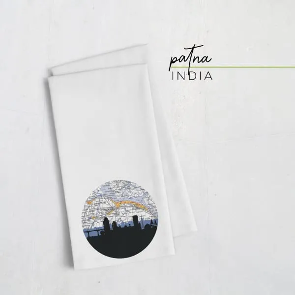 Patna, India city skyline with vintage Patna map