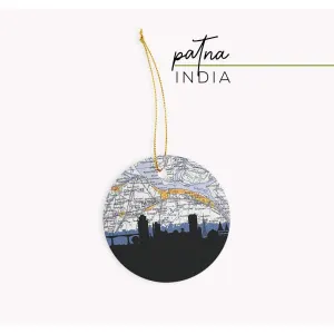 Patna, India city skyline with vintage Patna map