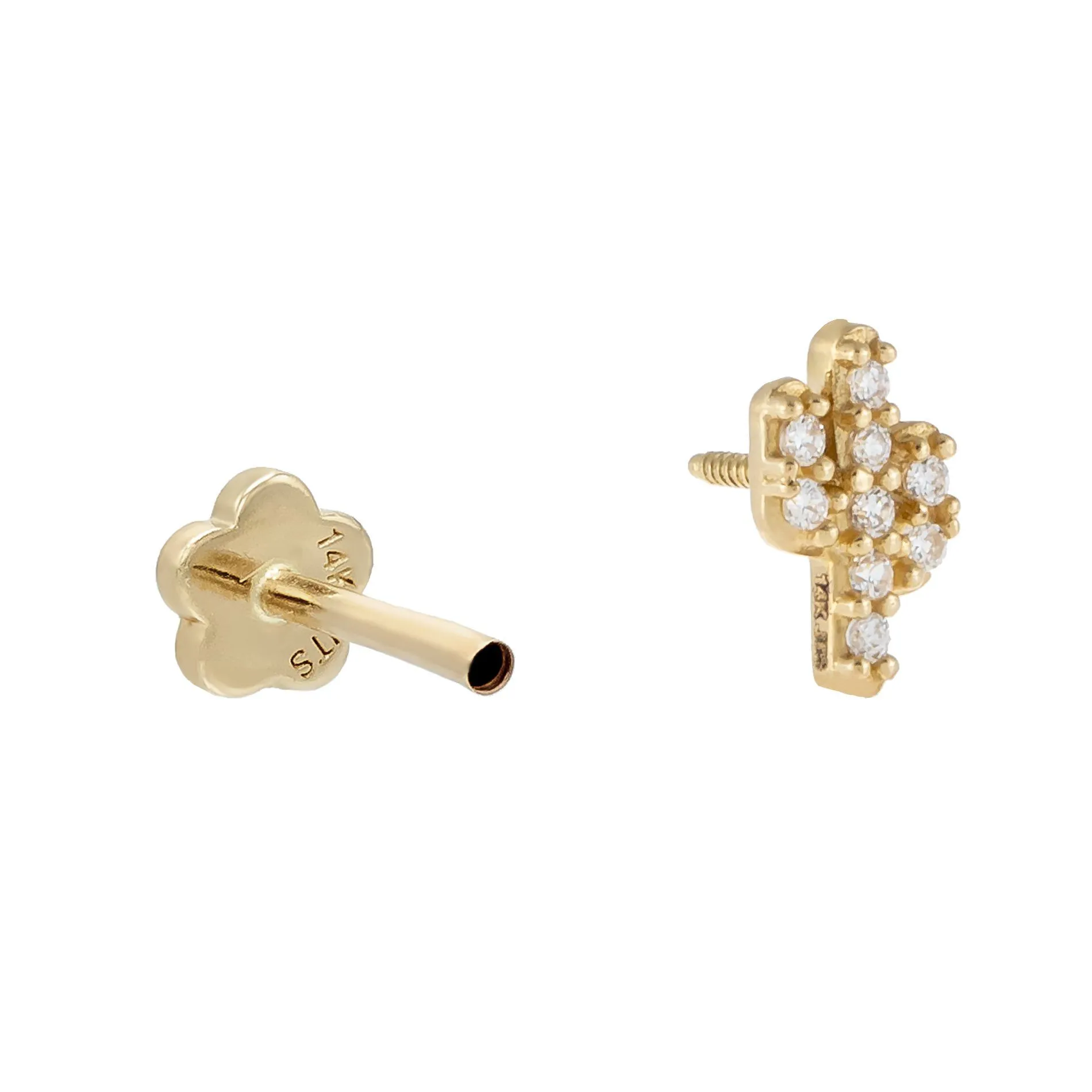 Pavé Cactus Threader Stud Earring 14K