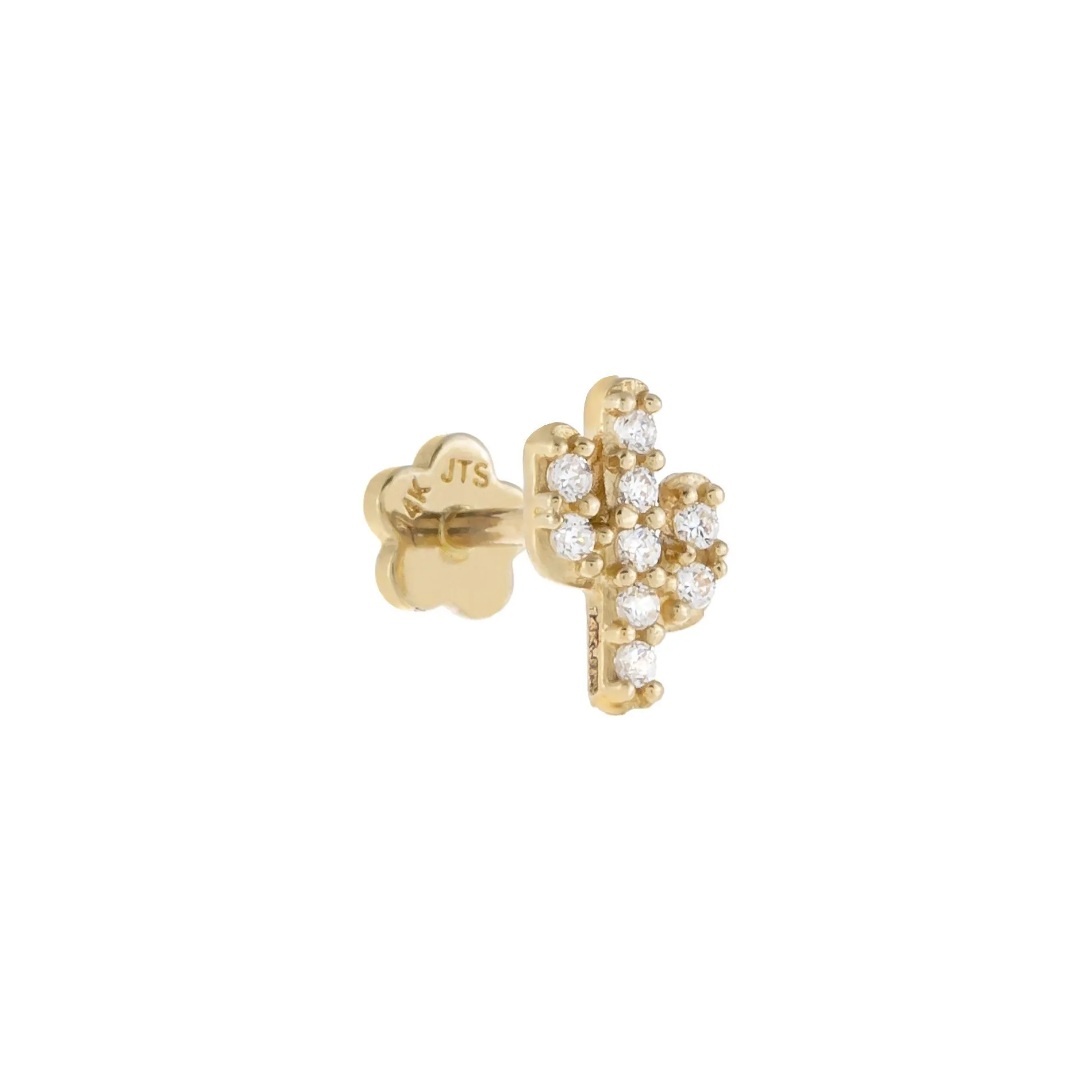 Pavé Cactus Threader Stud Earring 14K