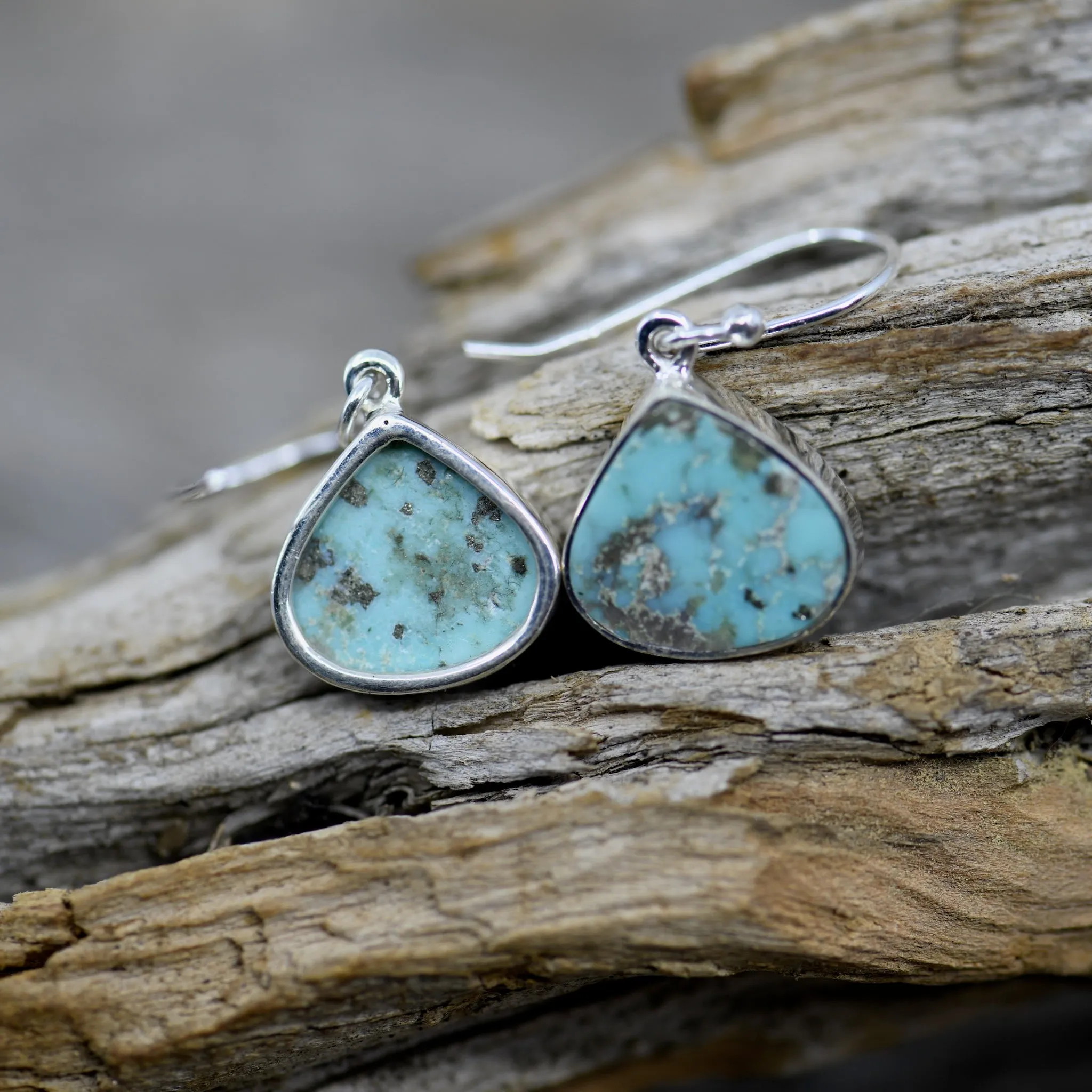Pear-Shaped Turquoise Sterling Silver Drop Earrings - One of a Kind Artisan Jewelry